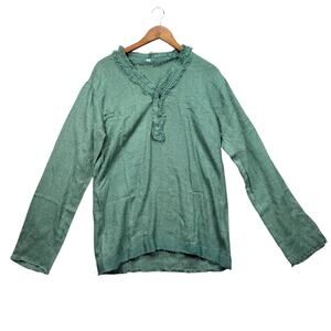 Ajjaya Yoseph Kurta Long Sleeve Top Handmade Neo Hippy Tribal Shirt Green M/L